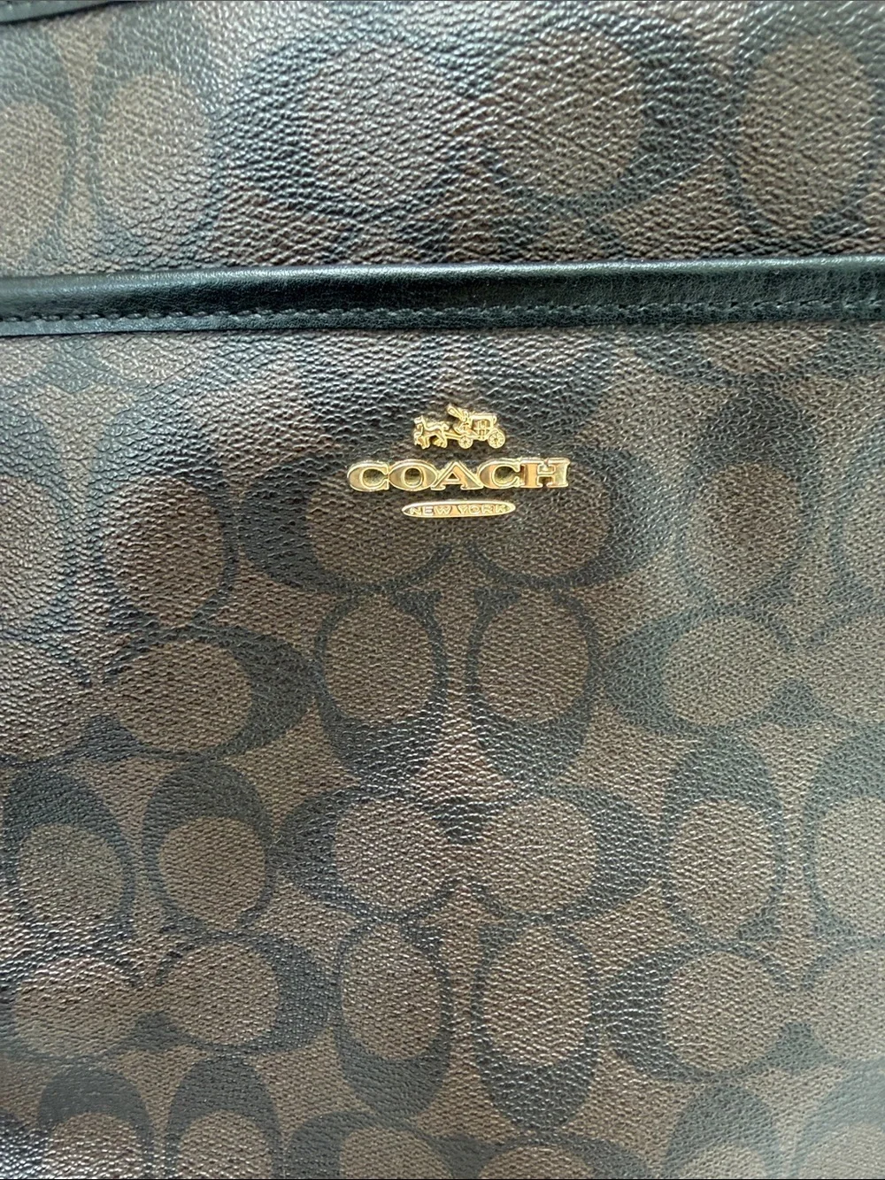 Coach Men’s Brown Signature Messenger Bag with Gold Logo